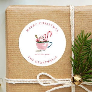 Sticker Rond Chocolat Chaud Couleurs Pastel Vert Rose Rouge Fêt