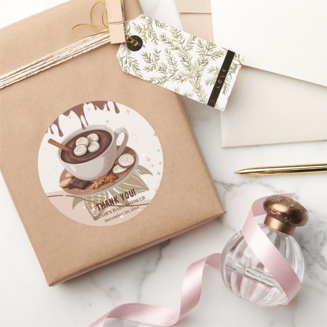 Sticker Rond Chocolat chaud et biscuits Baby shower d'hiver (Cadeaux)