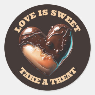 Sticker Rond Chocolat coeur merci brun brun bronzage amour doux
