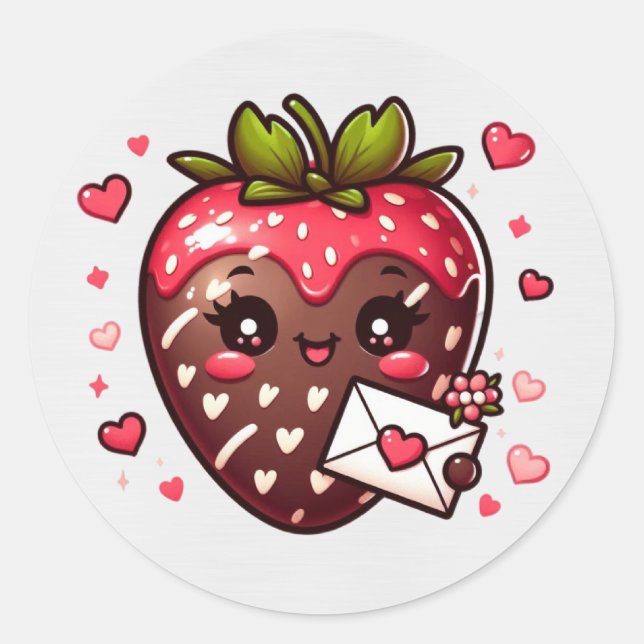 Sticker Rond Chocolat Couvert de fraise Saint-Valentin (Devant)