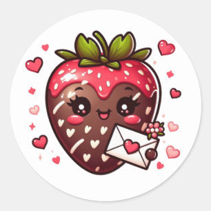 Sticker Rond Chocolat Couvert de fraise Saint-Valentin