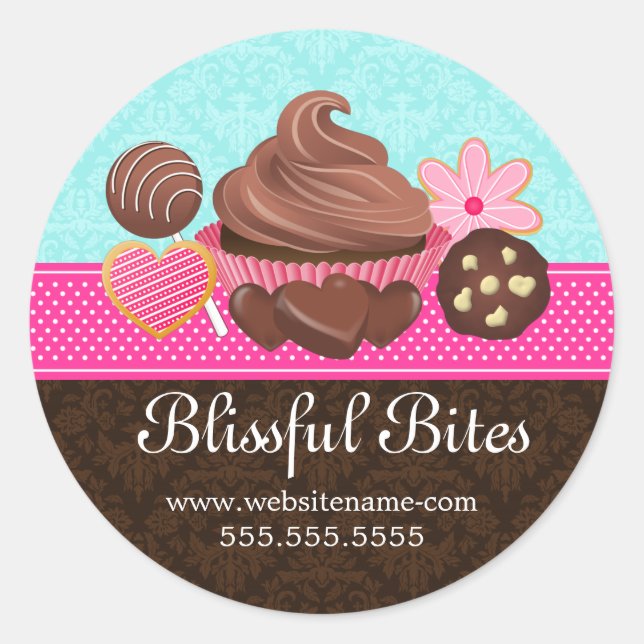 Sticker Rond Chocolat Cupcake Cake Pops Cookies Seaux (Devant)