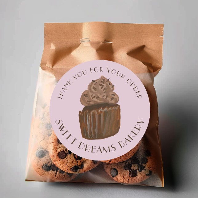 Sticker Rond Chocolat Cupcake Restauration Boulangerie COMMANDE (Chocolate Cupcake Catering Bakery ORDER THANK YOU Classic Round Sticker
)