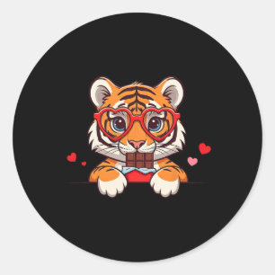 Sticker Rond Chocolat de la Saint-Valentin Cœur de Tigre Drôle 