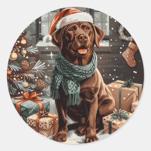 Sticker Rond Chocolat de Noël Labrador Retriever Chien