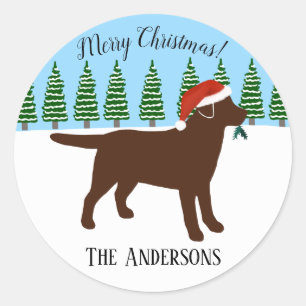 Sticker Rond Chocolat de Noël Labrador Santa Hat