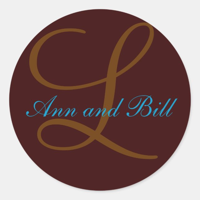 Sticker Rond Chocolat et monogramme Turquoise Mariage Sceau d'i (Devant)