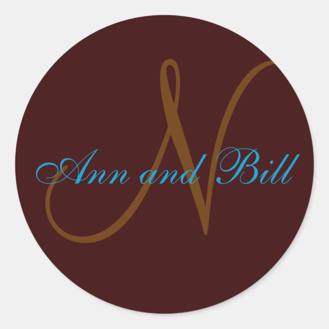 Sticker Rond Chocolat et prénoms Turquoises Phoque monographiqu (Devant)