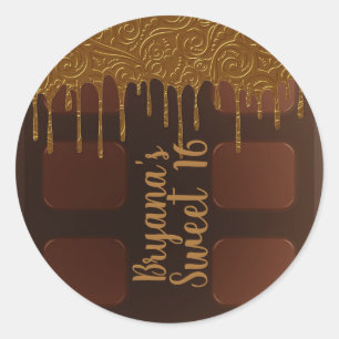 Sticker Rond Chocolat Gold Chocolate Bar Sweet 16 Party