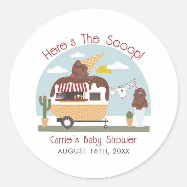Sticker Rond Chocolat Ice Cream Camion Baby shower neutre (Devant)