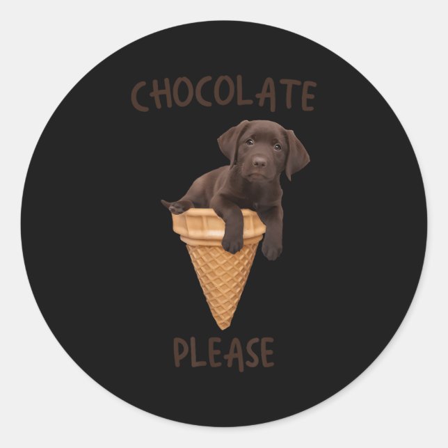 Sticker Rond Chocolat Lab Waffe Cone Crème glacée Cute Labrador (Devant)