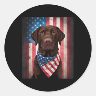 Sticker Rond Chocolat Labrador American Flag 4 juillet Chien