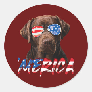 Sticker Rond Chocolat Labrador American Flag Lab Amoureux des c