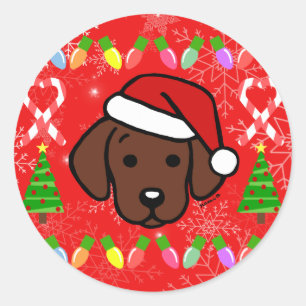 Sticker Rond Chocolat Labrador Chiot Motif de Noël