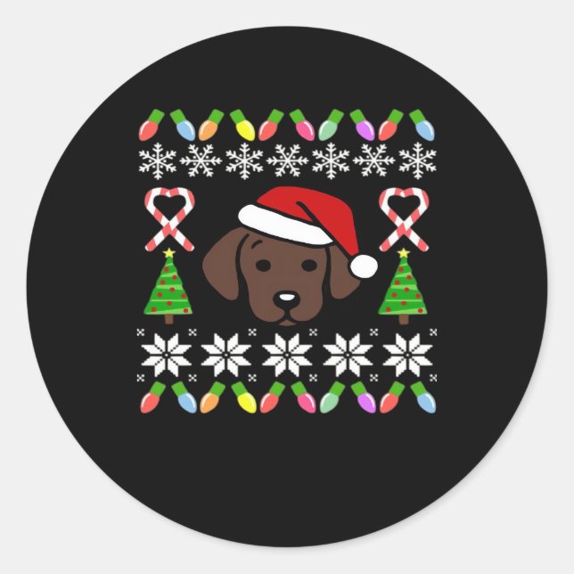 Sticker Rond Chocolat Labrador Chiot Noël Père Noël surdimensio (Devant)