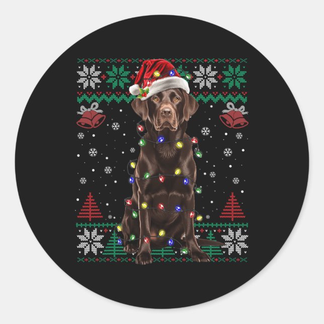 Sticker Rond Chocolat Labrador Noël Père Noël laide Sweat Do (Devant)