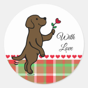 Sticker Rond Chocolat Labrador Tiny Heart Flower Valentine
