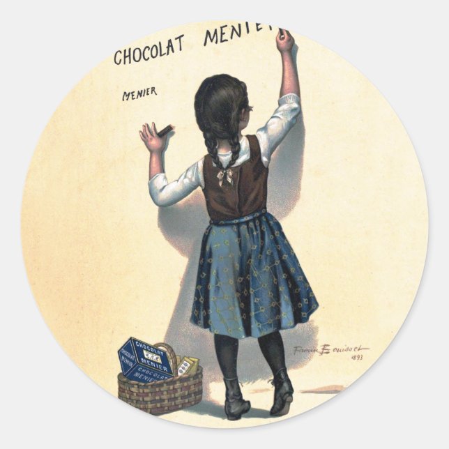 Sticker Rond Chocolat Menier Petite fille Mur écriture (Devant)