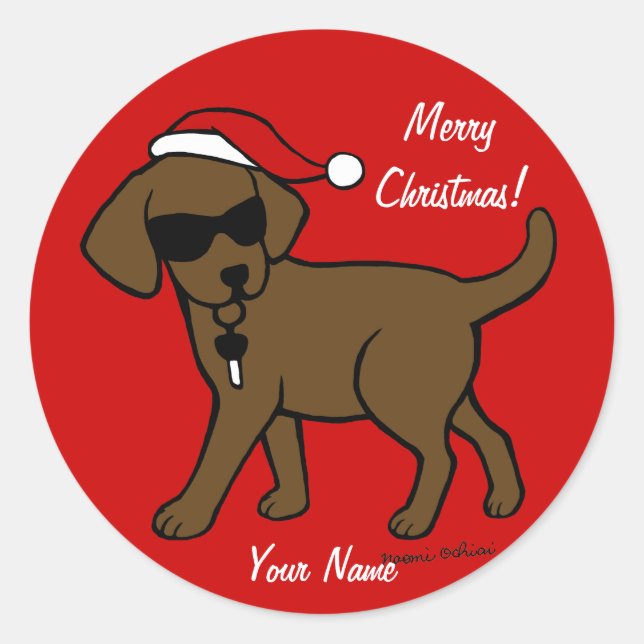 Sticker Rond Chocolat personnalisé Labrador Cartoon Noël (Devant)