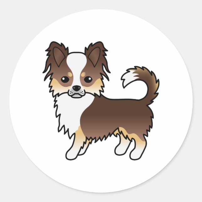 Sticker Rond Chocolat Tricolor long manteau Chihuahua Dessin (Devant)