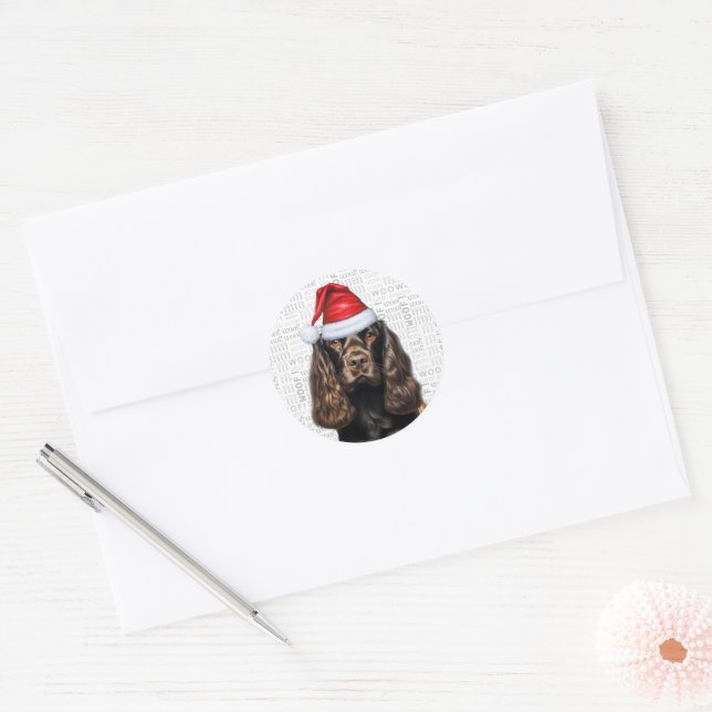 Sticker Rond Chocolate Cocker Spaniel Dog on Woof Art Christmas (Enveloppe)