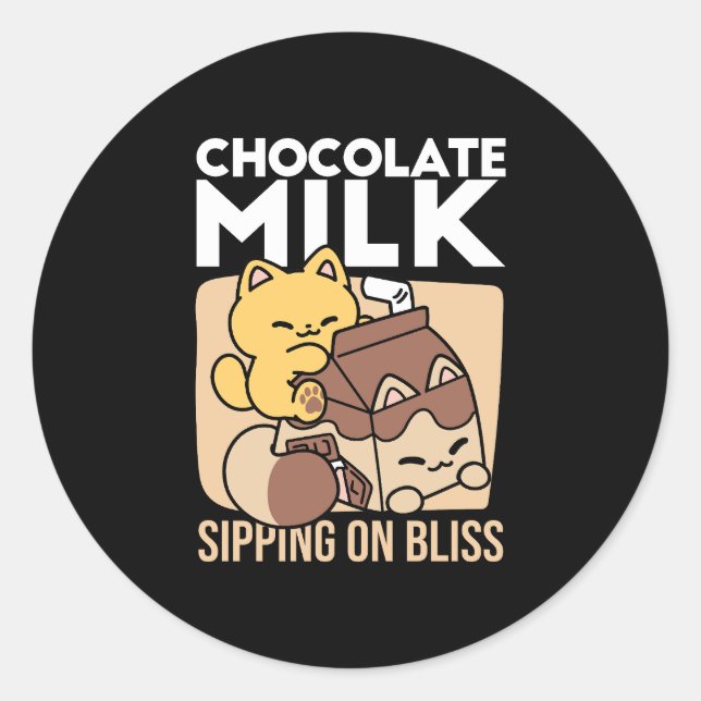 Sticker Rond Chocolate Milk Sipping on Bliss – Kawaii Cat Food  (Devant)