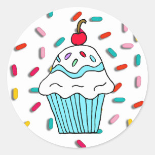Sticker Rond Chocolats Cupcake avec des arroses de bonbons