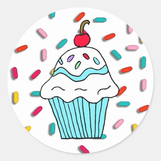 Sticker Rond Chocolats Cupcake avec des arroses de bonbons (Devant)
