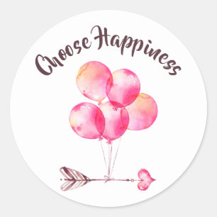 Sticker Rond "Choisir le Bonheur Balloon/Motivation cardiaque