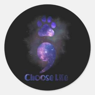 Sticker Rond Choisissez Vie Semicolée Chat Paw Suicide Préventi