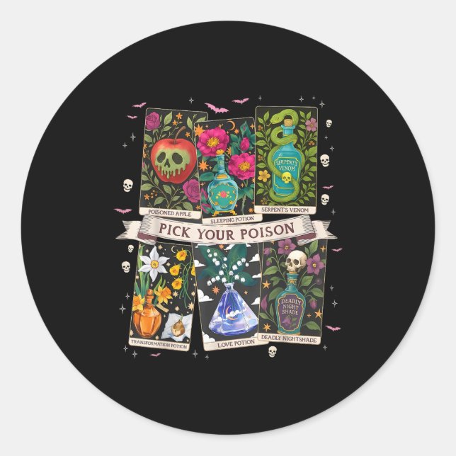 Sticker Rond Choisissez Vos Poisons Drôle Buvez-Moi Potions Joy (Devant)