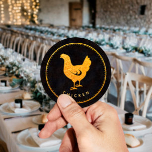 Sticker Rond Choix de Nourriture de Mariage de Poulet Chic Noir