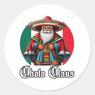 Sticker Rond Cholo Christmas - Cholo Claus - Funny Mexicain San