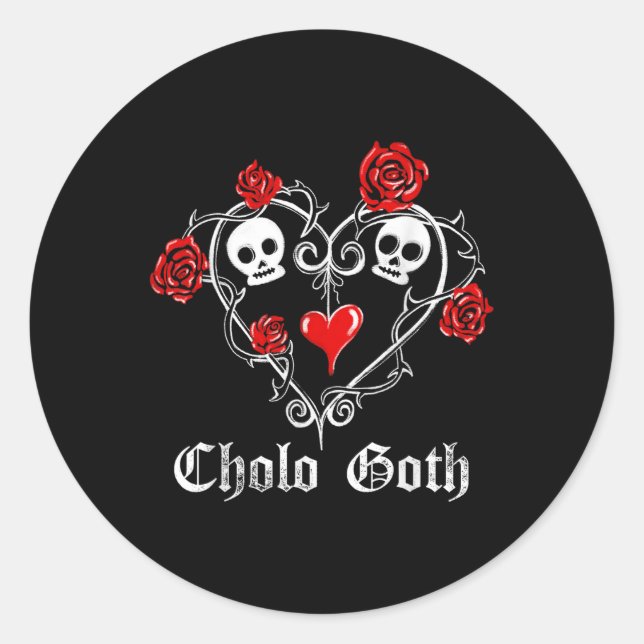 Sticker Rond Cholo Goth Rose crâne coeur épines tatouage gothiq (Devant)