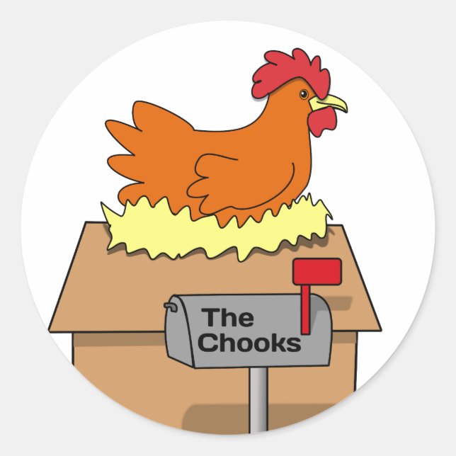 Sticker Rond Chook House Drôle Poulet sur Dessin de Maison (Devant)