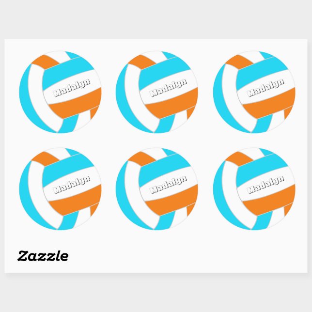 Sticker Rond choose ANY team colors volleyball player name (Feuille)