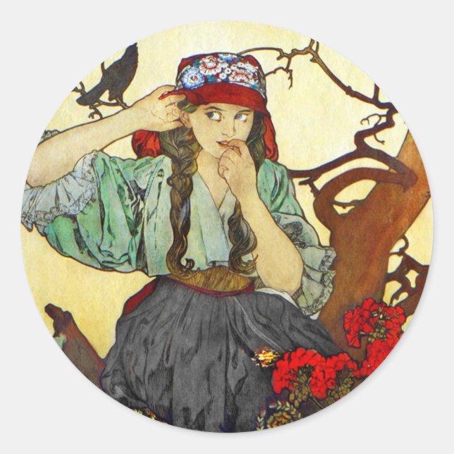 Sticker Rond Chorale de fille et de corbeau morave (Devant)