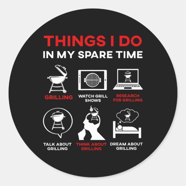 Sticker Rond Choses que je fais pendant mon temps libre BBQ Rbe (Devant)