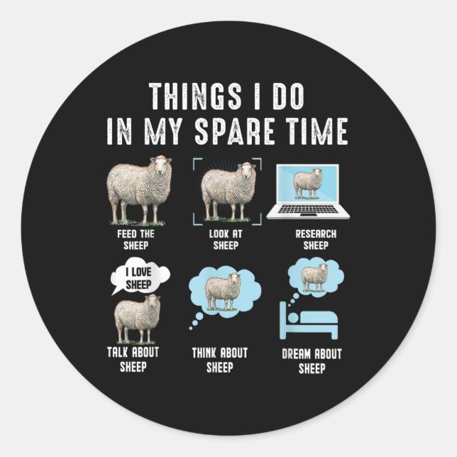 Sticker Rond Choses que je fais pendant mon temps libre Moutons (Devant)