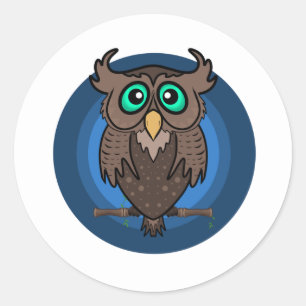 Sticker Rond Chouette à cartons Great Horned Ocean Blue