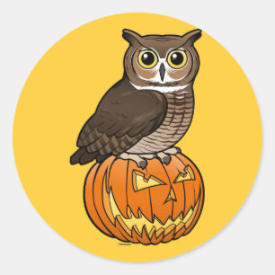 Sticker Rond Chouette à cornes d'Halloween