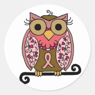 Sticker Rond Chouette à ruban rose