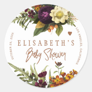 Sticker Rond Chouette automne orange rouillé floral cuivre baby