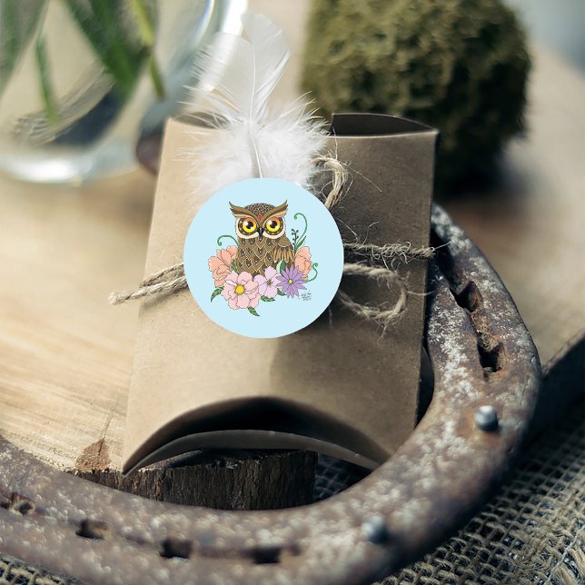 Sticker Rond Chouette aux fleurs pastel de printemps (Créateur téléchargé)