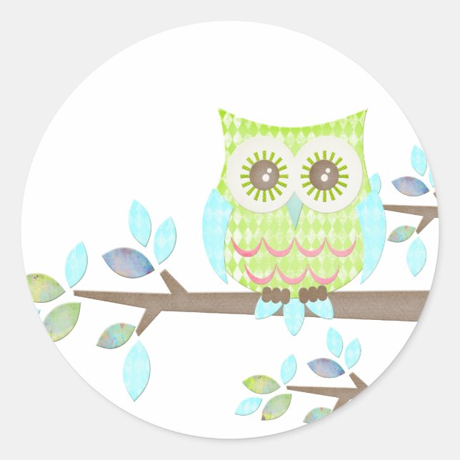 Sticker Rond Chouette aux yeux clairs dans l'arbre (Devant)