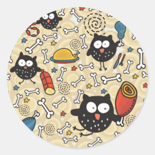 Sticker Rond Chouette avec Motif de viande