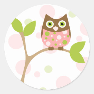Sticker Rond Chouette-bébé rose