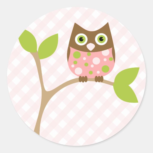 Sticker Rond Chouette-bébé rose (Devant)