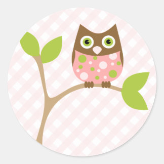 Sticker Rond Chouette-bébé rose