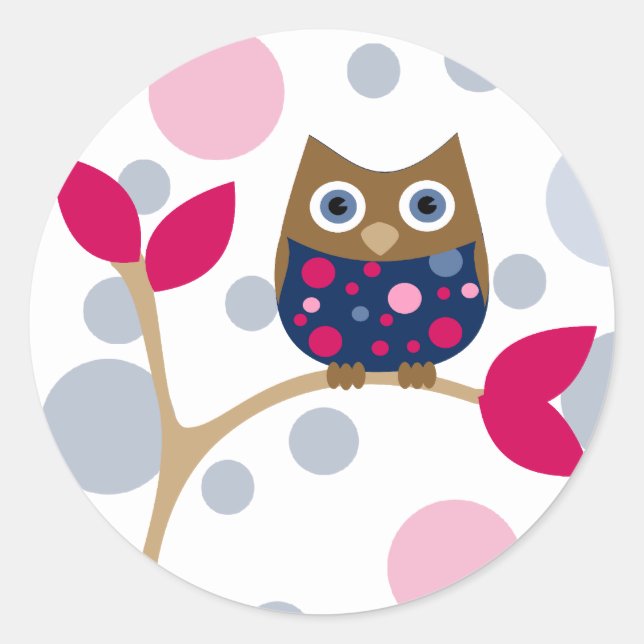 Sticker Rond Chouette-bébé rose et marine (Devant)